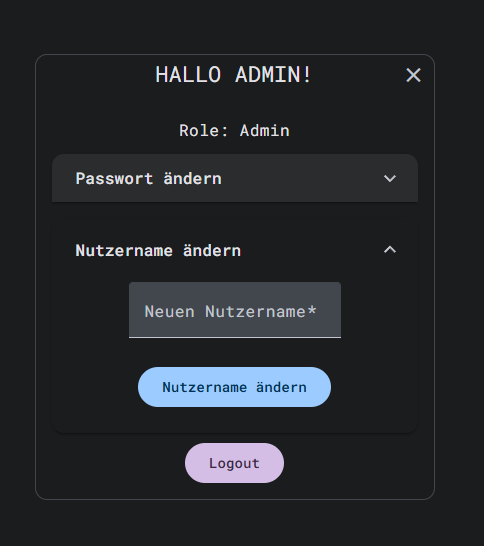 Nutzername ändern Menü